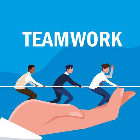 teamwork with business men elegant and pull rope in hand vector