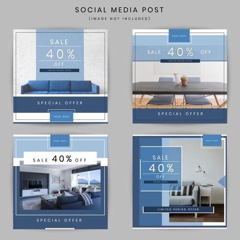 Diseño de publicaciones de redes sociales de marketing de muebles vector