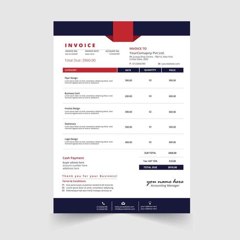 minimal business invoice template vector design