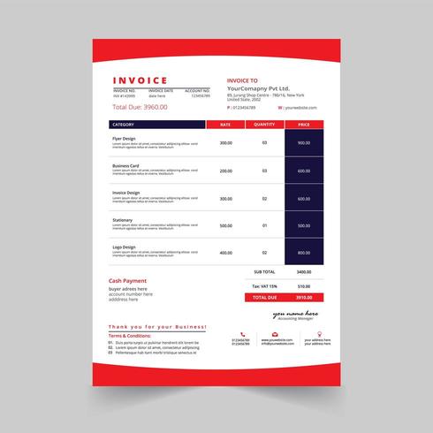 minimal business invoice template  vector