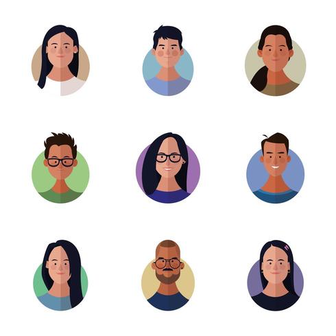 Diverse peoples faces cartoon vector