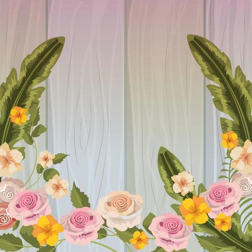 Flowers and leaves on wooden background vector