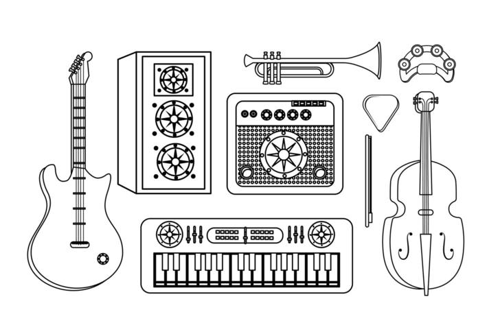 conjunto de equipos de música profesional vector