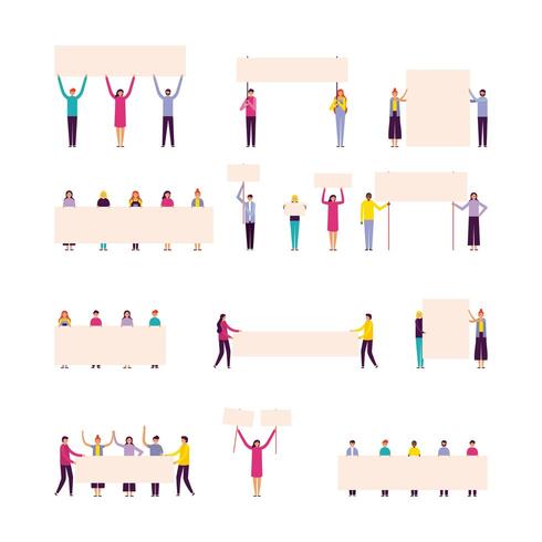 people holding banners vector
