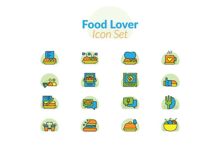 Conjunto de iconos de amante de los alimentos vector