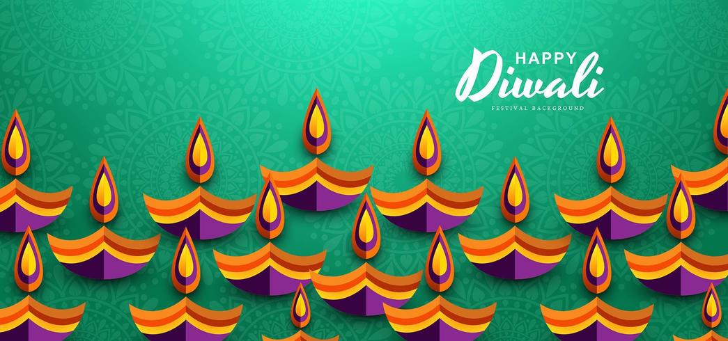 Beautiful greeting card for Hindu community festival Diwali background vector