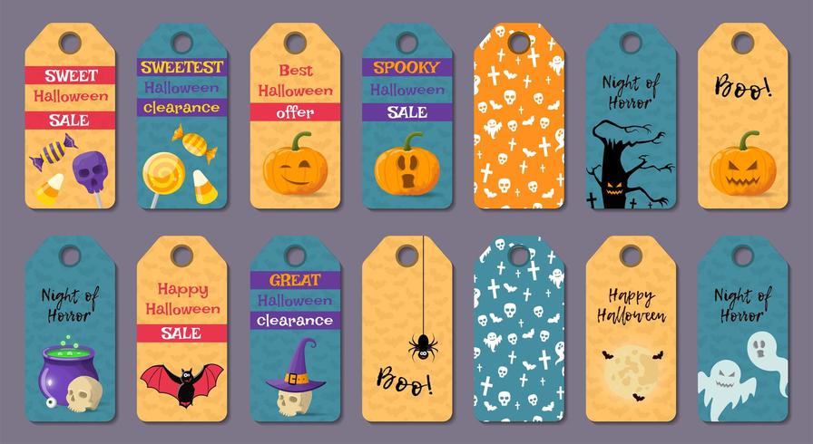 Set of cartoon halloween tags vector