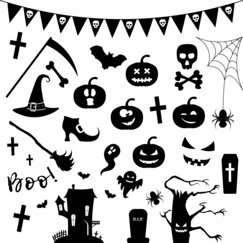 Halloween silhouette icon set. vector