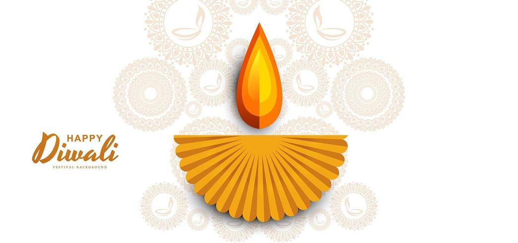 Hermoso papel cortado diwali diya brillante fondo vector