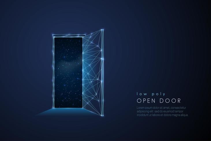 Resumen puerta abierta al universo. Diseño de estilo de baja poli vector