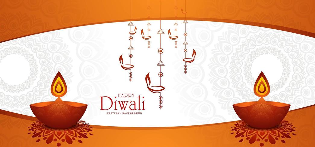 DIwali holiday shiny background with diya lamp and rangoli  vector