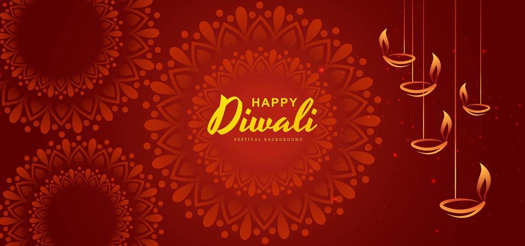 Tarjeta de felicitación del festival de Diwali con elementos de Diwali vector