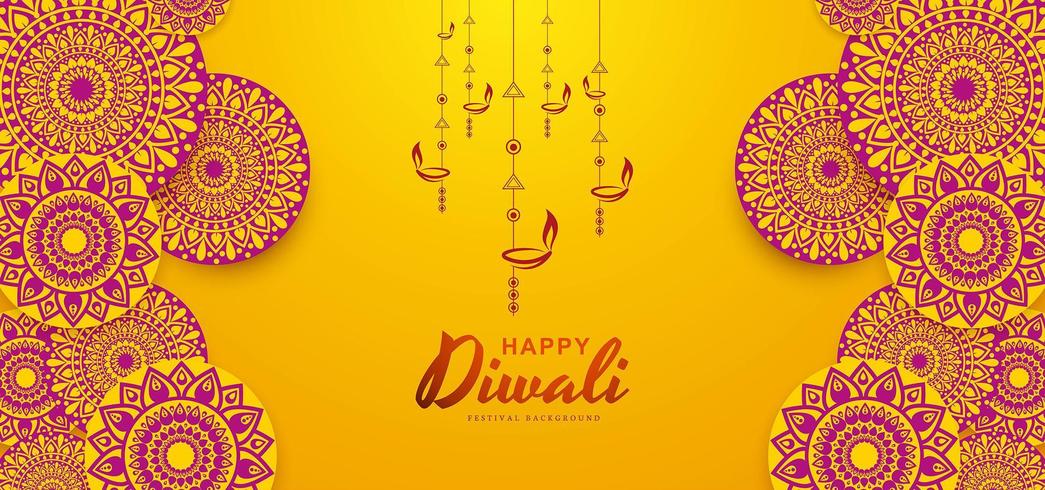 Hermoso diseño rangoli happy diwali vector