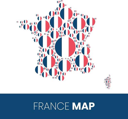 Mapa de Francia lleno de círculos en forma de bandera vector