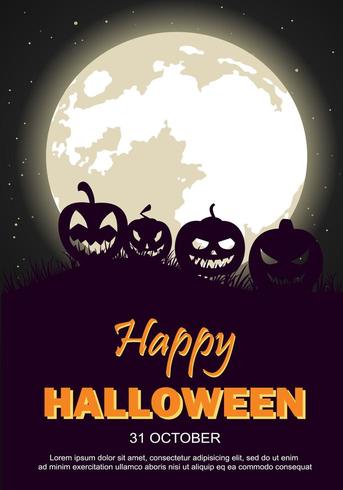 Halloween Party Poster with Moon and Jack-O-Lanterns vector