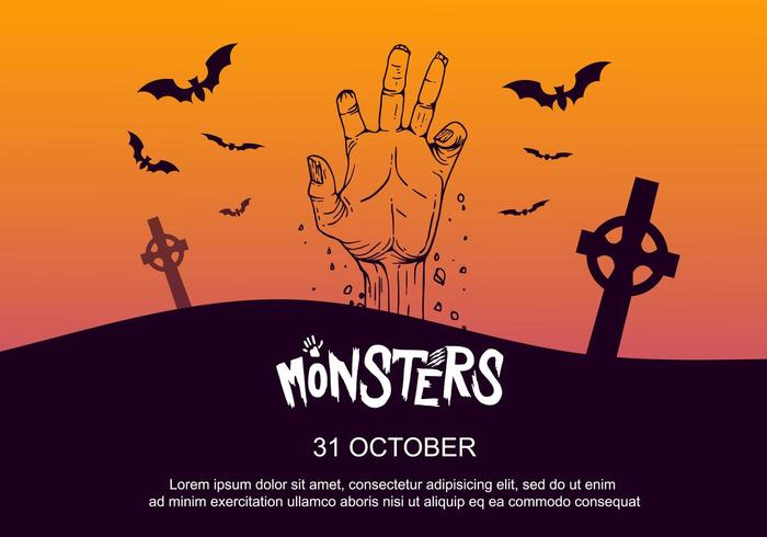 Halloween Party Poster with Hand in Graveyard vector