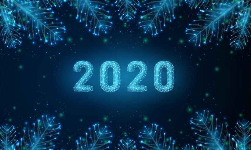 Tarjeta de felicitación abstracta feliz año nuevo 2020 con ramas de abeto. vector