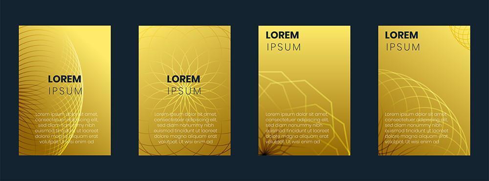 Cover design collection with gold gradient and geometric lines vector