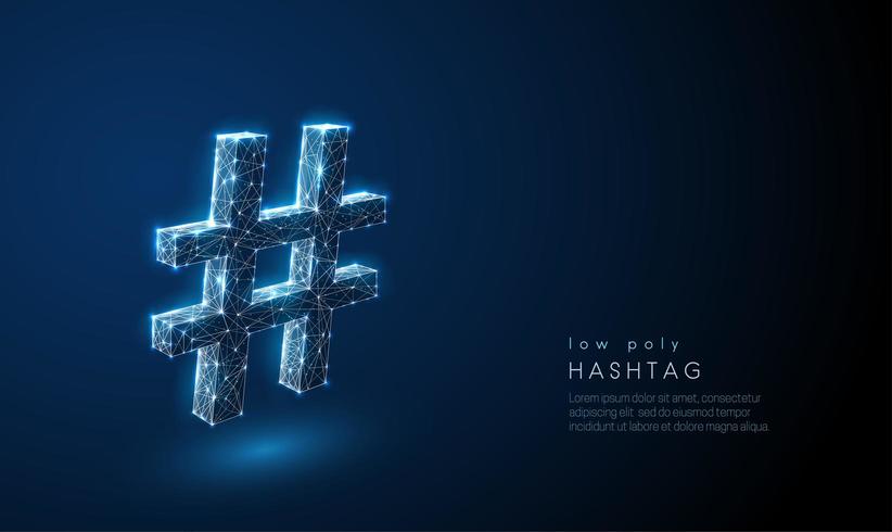 Abstract hash tag symbol. Low poly style design. vector