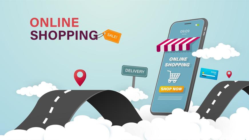 Online shopping on mobile phone vector