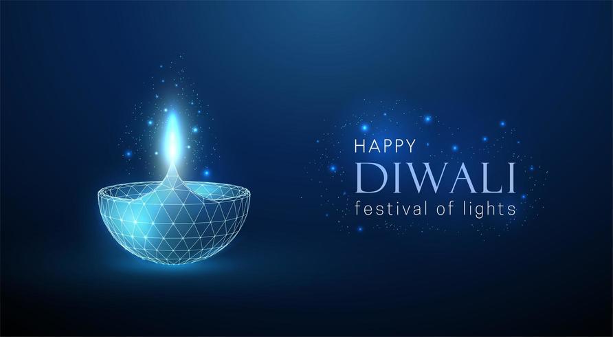 Abstract low poly glowing lamp. Diwali greeting card. vector