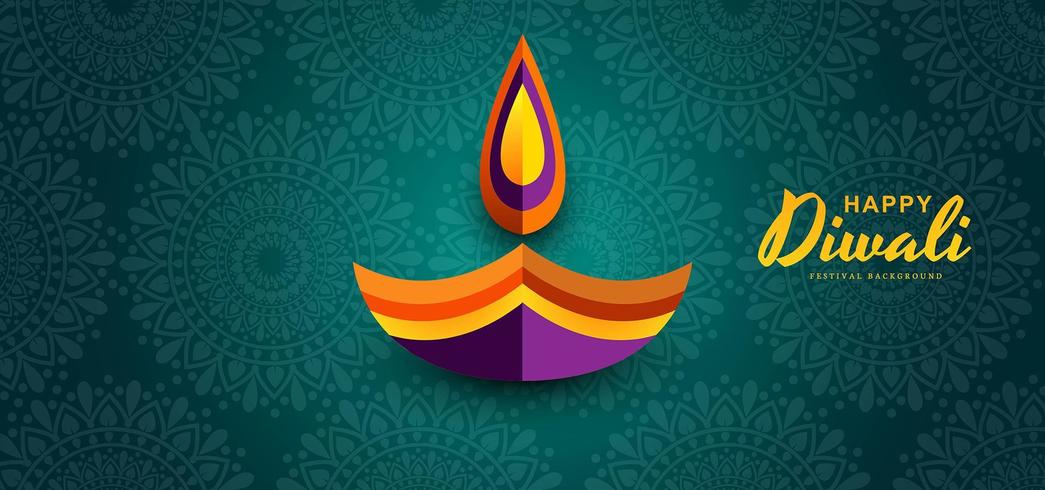 Feliz diwali Gráfico de papel del diseño de la lámpara de aceite de Diya indio vector