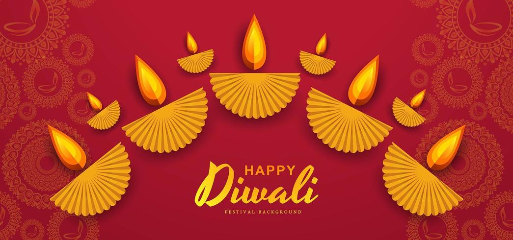 Decorative DIwali diya background with rangoli  vector