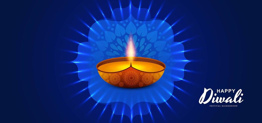 Happy diwali festival of light with diya design vector