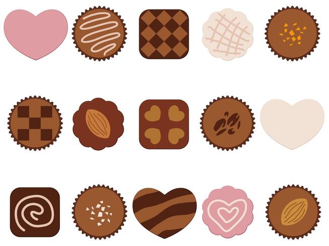 Conjunto de iconos de chocolate aislado en un fondo blanco. vector