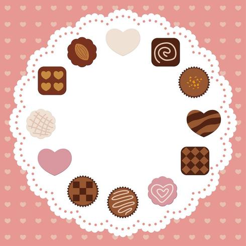 Tarjeta del día de San Valentín con varios bombones vector