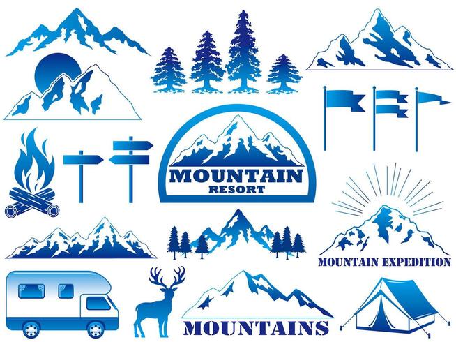 Set of  mountain resort and outdoor activities graphic elements. vector