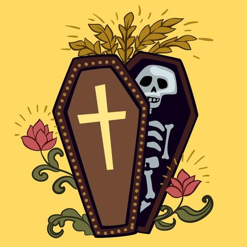 coffin with skeleton and roses  vector