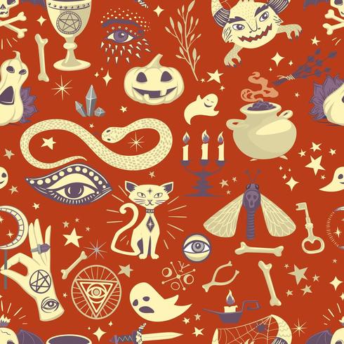 Vintage halloween pattern with magic elements vector