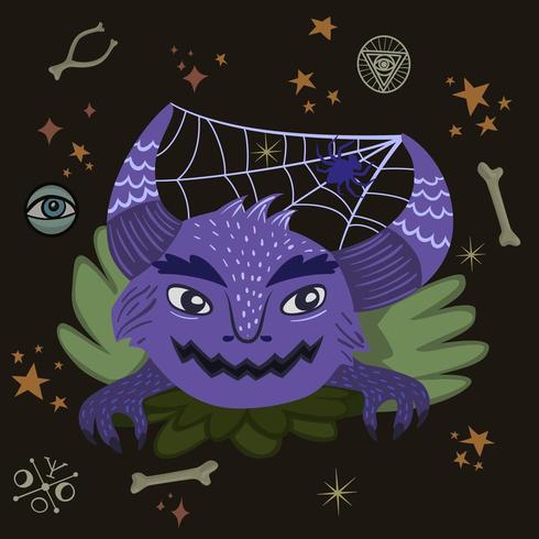 monster with spiderweb in horns vector