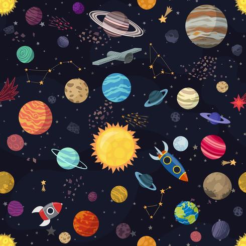 pattern with planets and spaceships vector