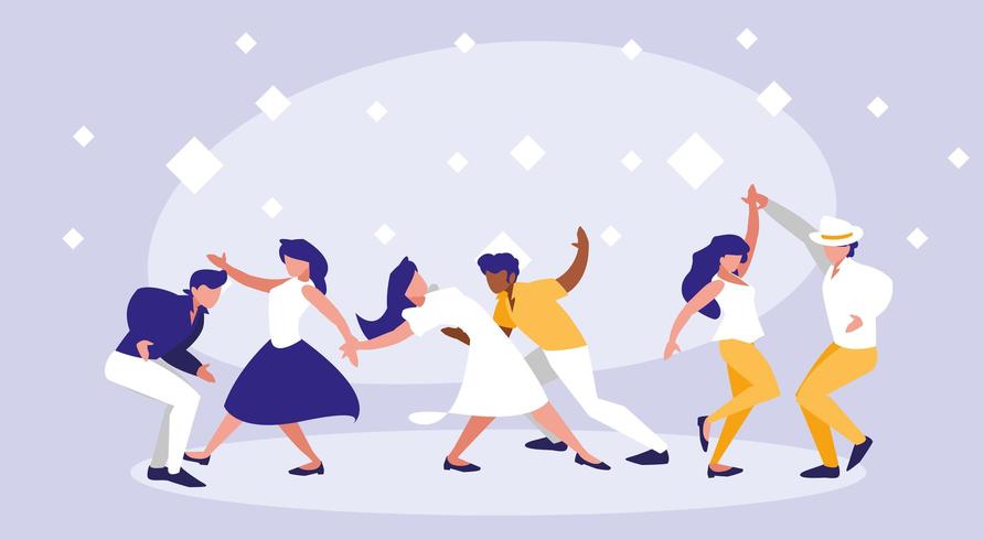 group of disco dancers avatar character vector