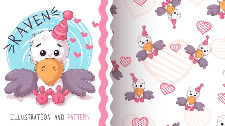 Cute teddy raven - seamless pattern vector