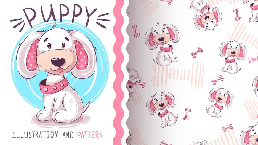 Cute teddy puppy - seamless pattern vector