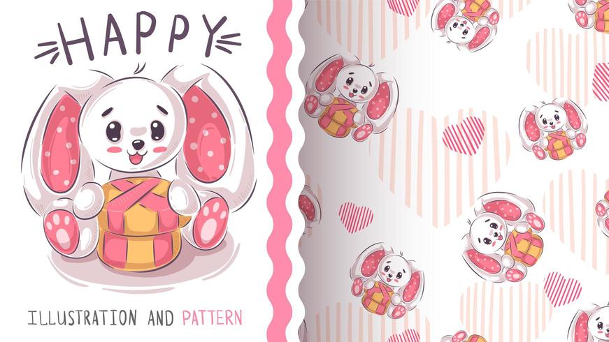 Funny teddy rabbit - seamless pattern vector