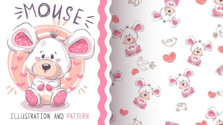 Cute pretty mouse - seamless pattern vector