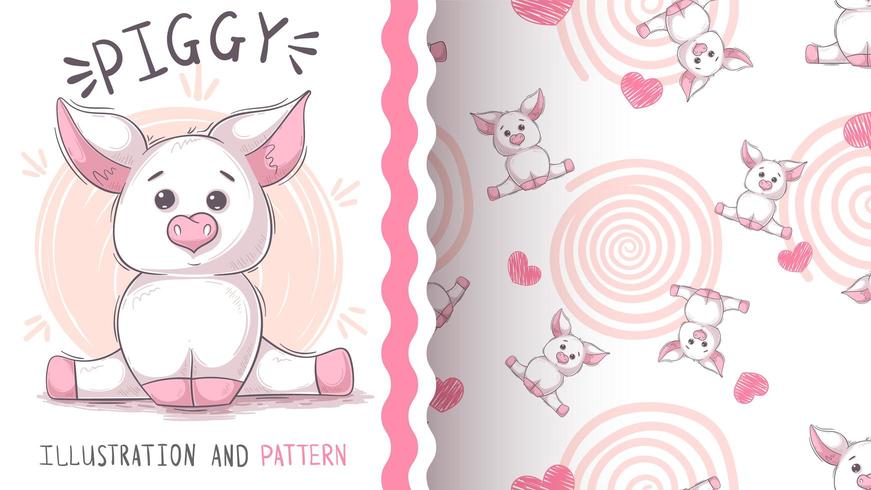 Cute teddy pig - seamless pattern vector