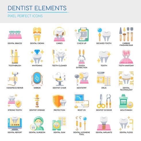 Conjunto de iconos perfectos de línea fina y píxeles de Dentist Elements para cualquier proyecto web y de aplicación. vector