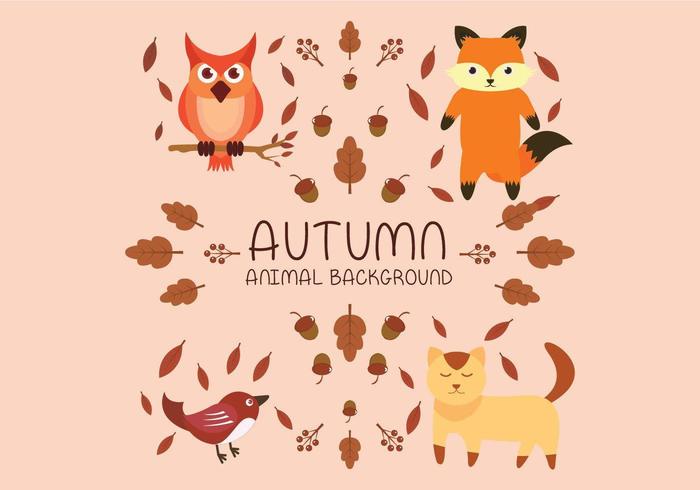 Otoño animal con zorro, gato, pájaro y búho vector