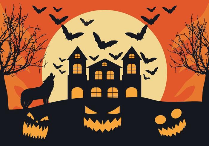 Casa de Halloween con un fondo aterrador vector