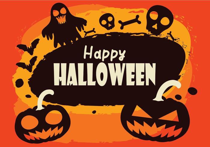 Happy halloween background with ghost, bats and pumpkins vector