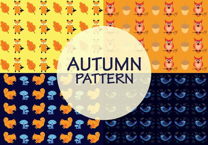 Autumn patterns with a combination of animals, old leaves, acorn and mushrooms vector