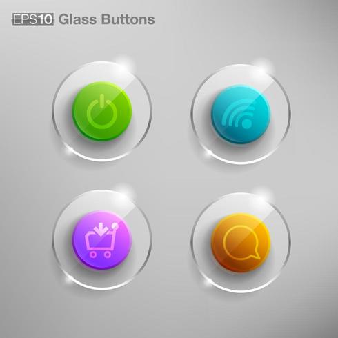 Glass buttons set with icons vector