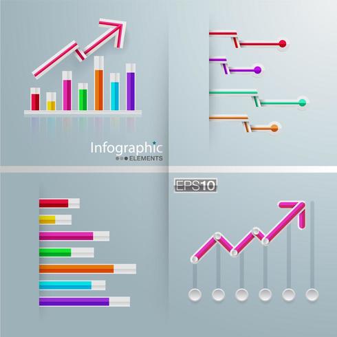 Conjunto de infografía gráfica con barras y flechas vector