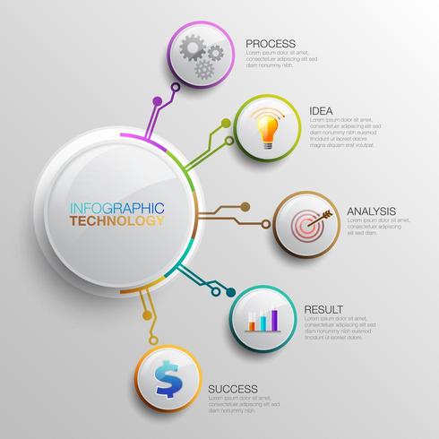 Botones de tecnología de infografía con iconos vector