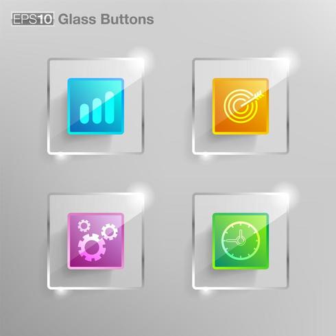 Square glass buttons with icons vector